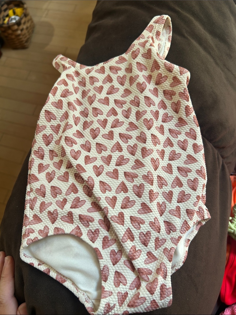 H&M Pink Heart Print Kids One-Piece Swimsuit 12m